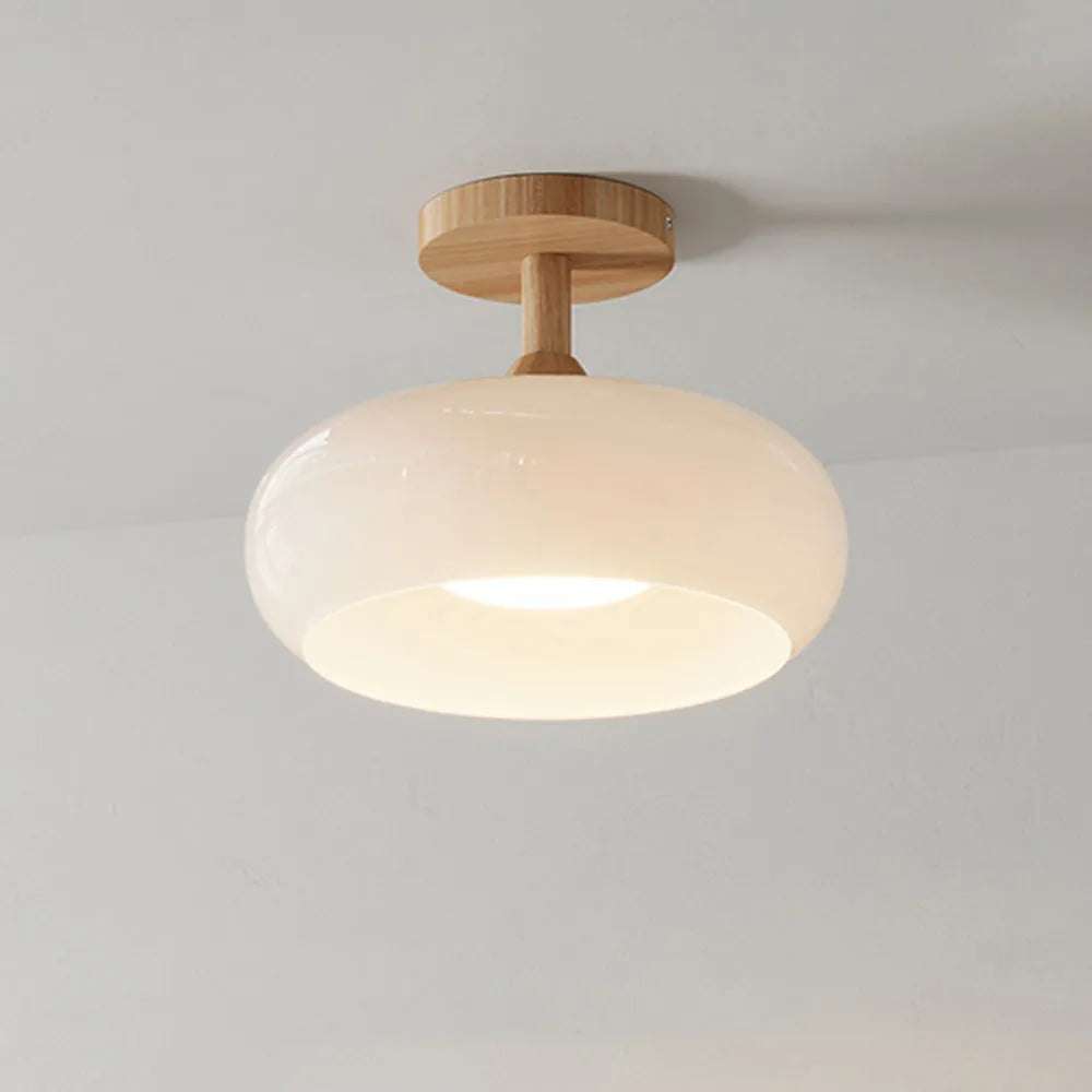 Valentina Flush Mount Ceiling Light Cup Minimalist Wood/Glass White/Orange | ventumra