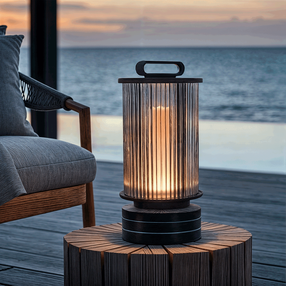 LumaVerde Outdoor Lantern Lamp Waterproof With Ribbed Glass