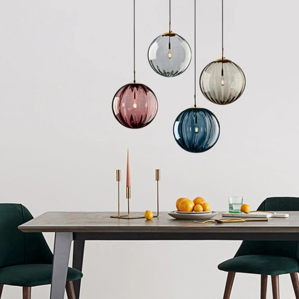 LumenGlass Pendant Light with Glass Ball Shade Four Colors