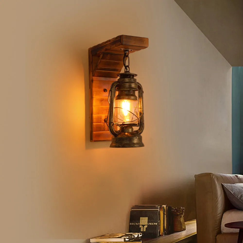Lyros Lantern Vintage Wooden Rustic Wall Lamp | ventumra