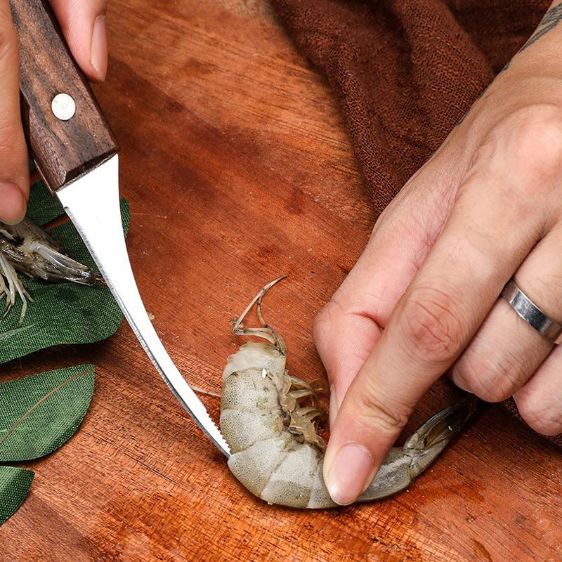 Stainless Steel Shrimp Peeler — Sharp Blade, Wooden Handle