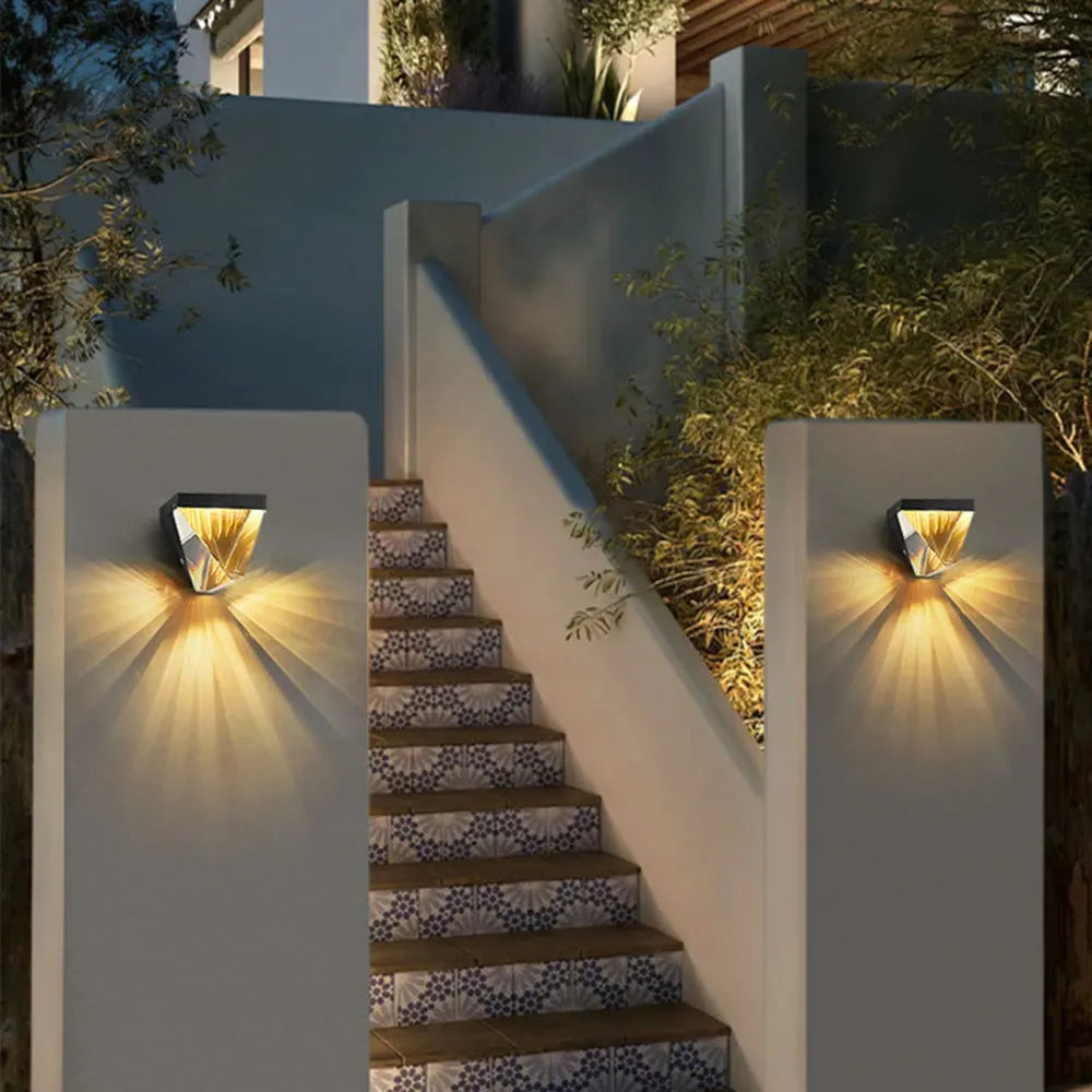 Laxor Waterproof Diamond Shape Metal/Crystal Outdoor Wall Lamp, Gold/Black | ventumra