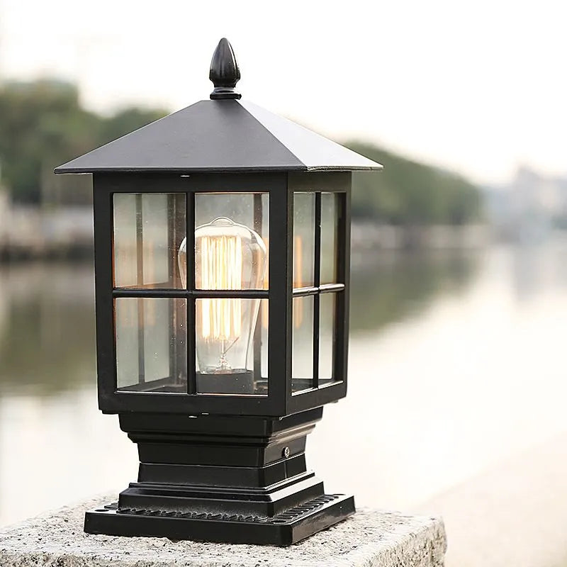 Etilo Modern Metal Glass Lantern LED Outdoor Light Post | ventumra