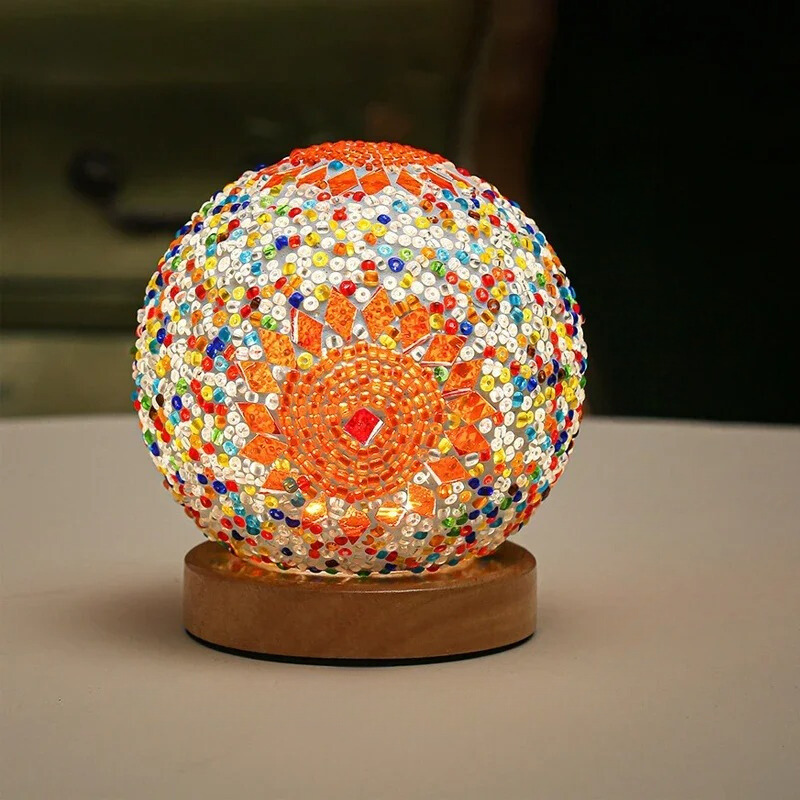 Lunaria Boho Stained Glass Desk Lamp With USB Dimmer