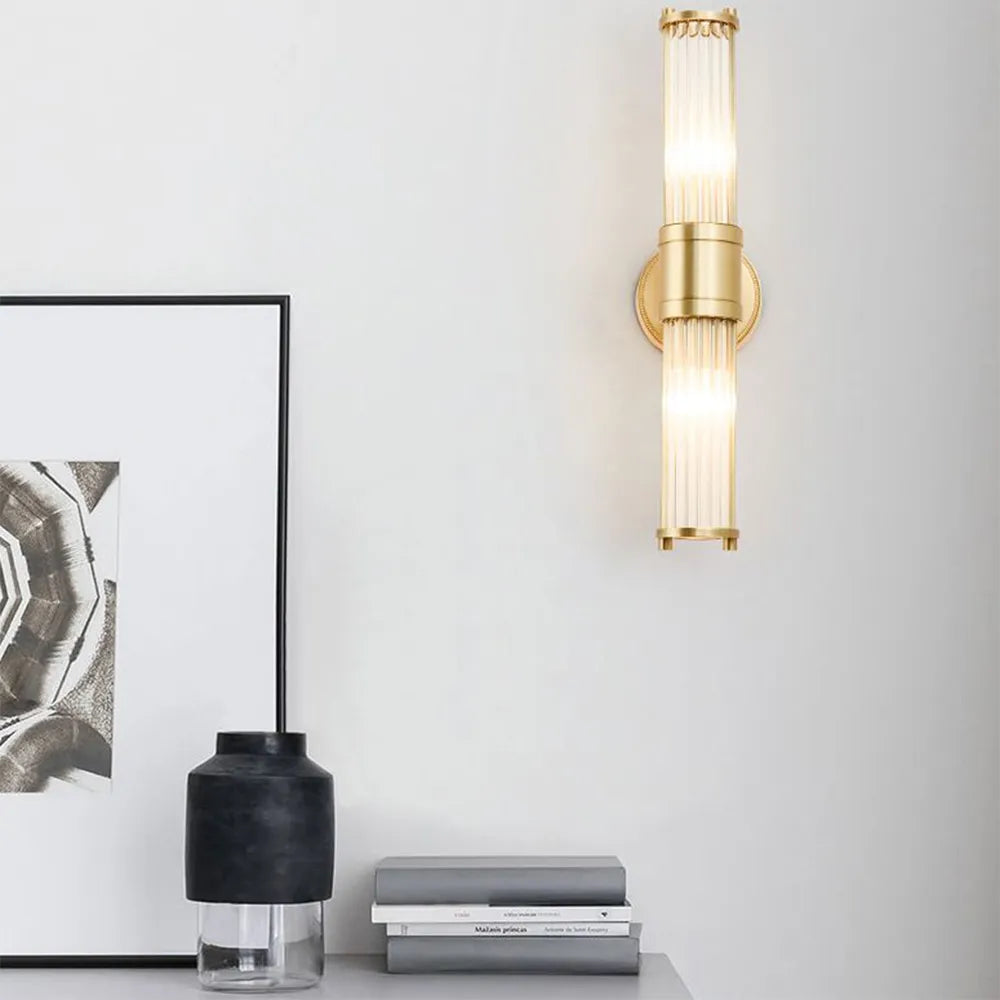 Kristy American Cylindrical Elegant Gold Glass/Metal Vanity Wall Lamp | ventumra