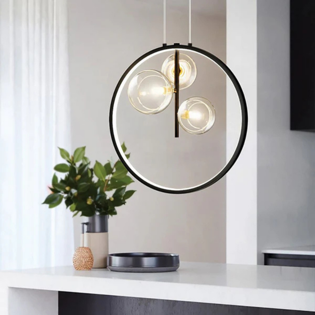 Neriva | Minimal Black Pendant Lamp With Glass Globe