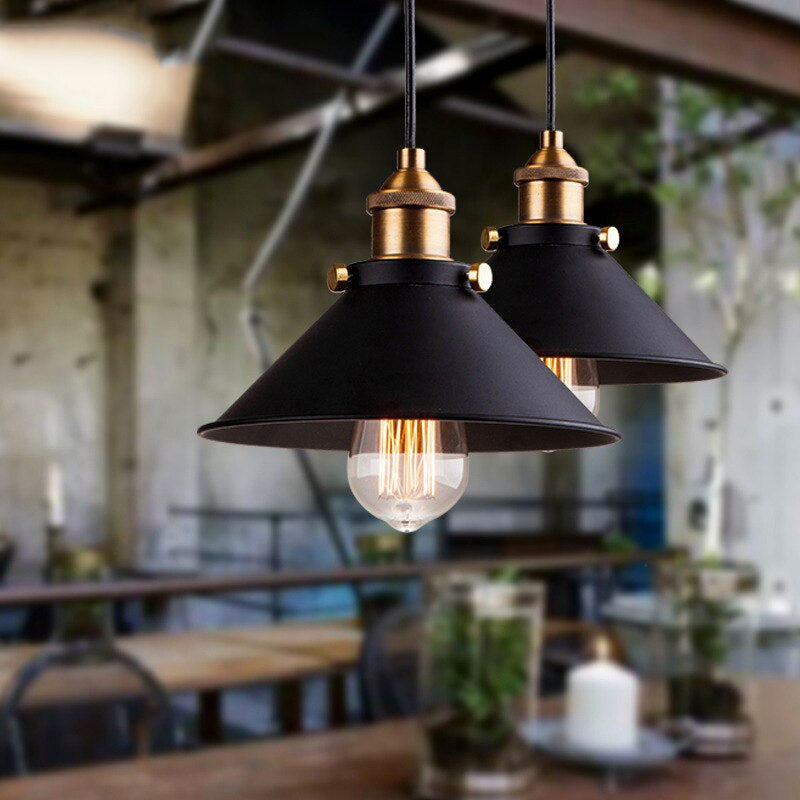 Elora Brass Cone Pendant Light in Vintage Industrial Style