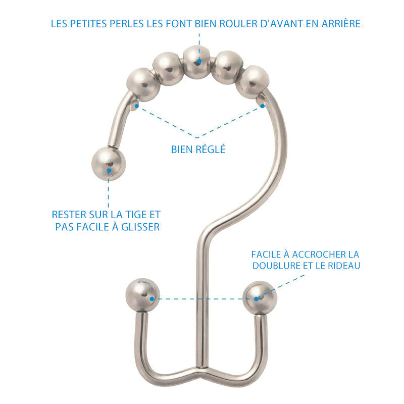AquaGlide Stainless Steel Shower Hooks, 12-Pack — Ball Bearing