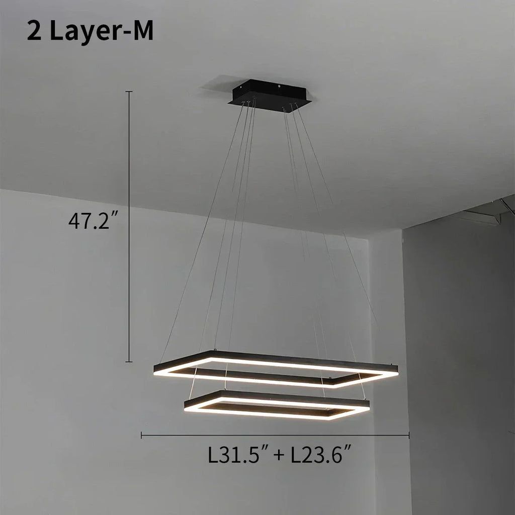 Modern Black Tiered Rectangular Chandelier For Contemporary Interiors | Ventumra