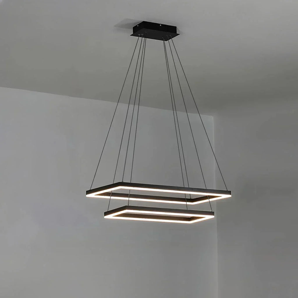 Modern Black Tiered Rectangular Chandelier For Contemporary Interiors | Ventumra
