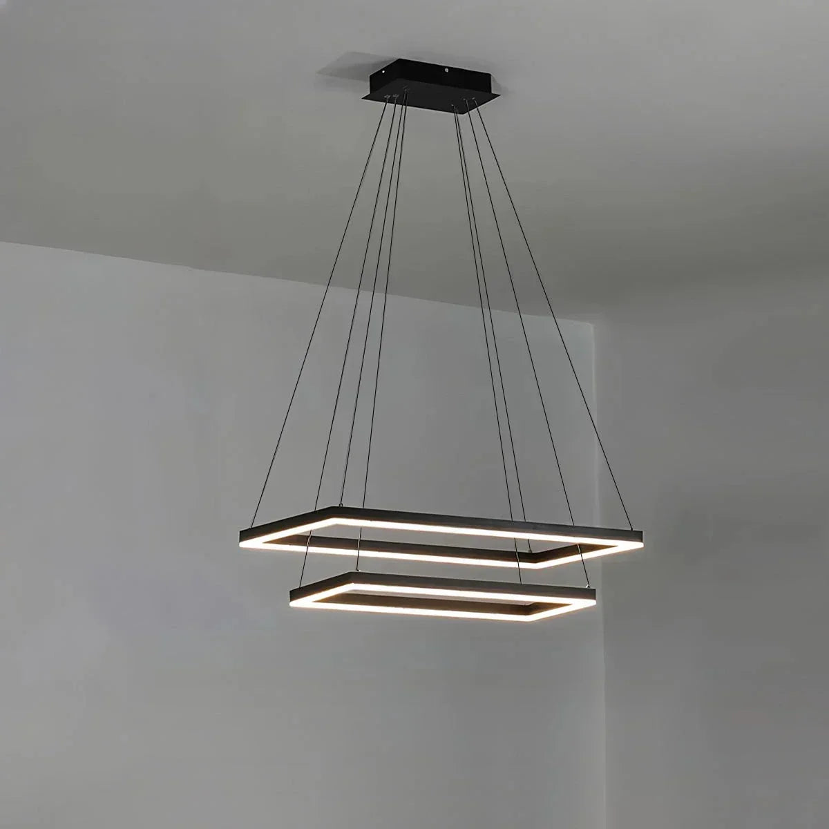 Modern Black Tiered Rectangular Chandelier For Contemporary Interiors | Ventumra