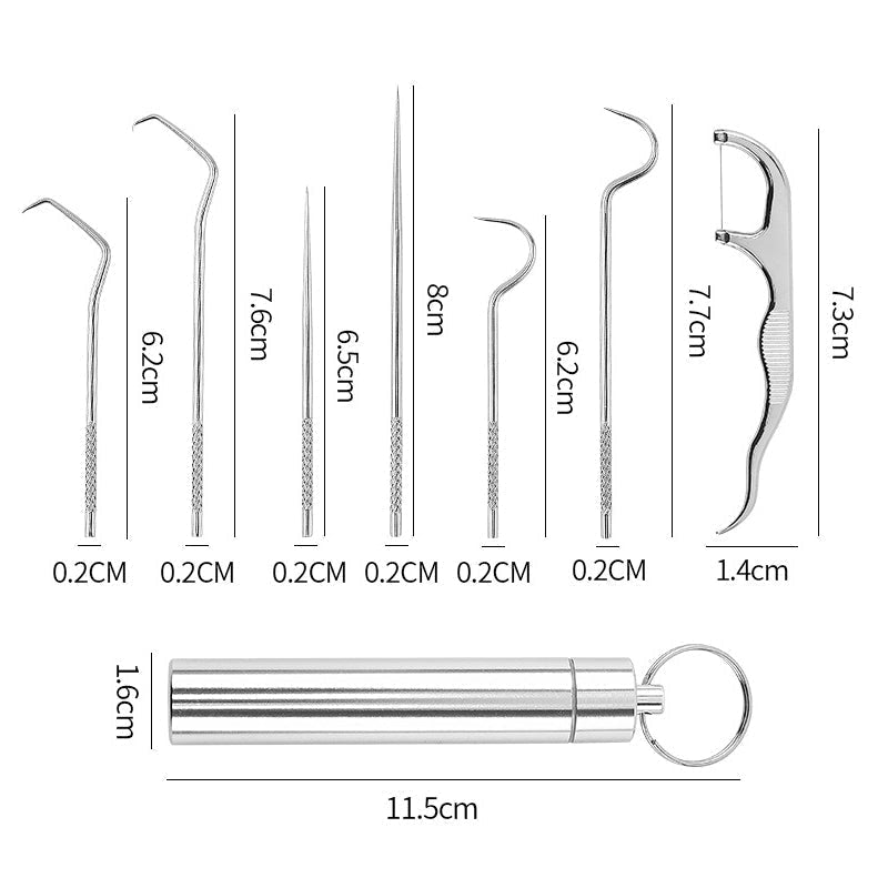 Conjunto Dentisafe de 7 peças para limpeza dentária em aço inoxidável
