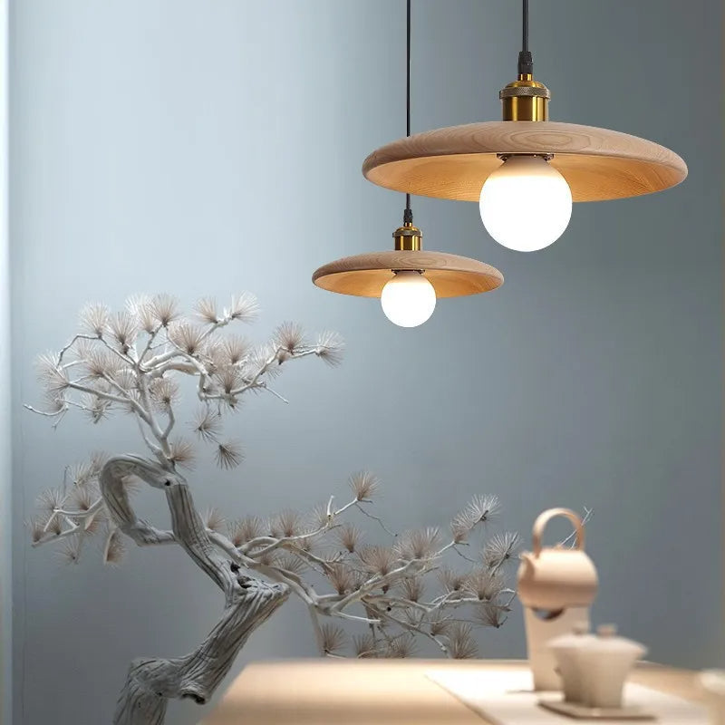 Lumora Wood Ceiling Lamp With Stained Glass and 2700K LED