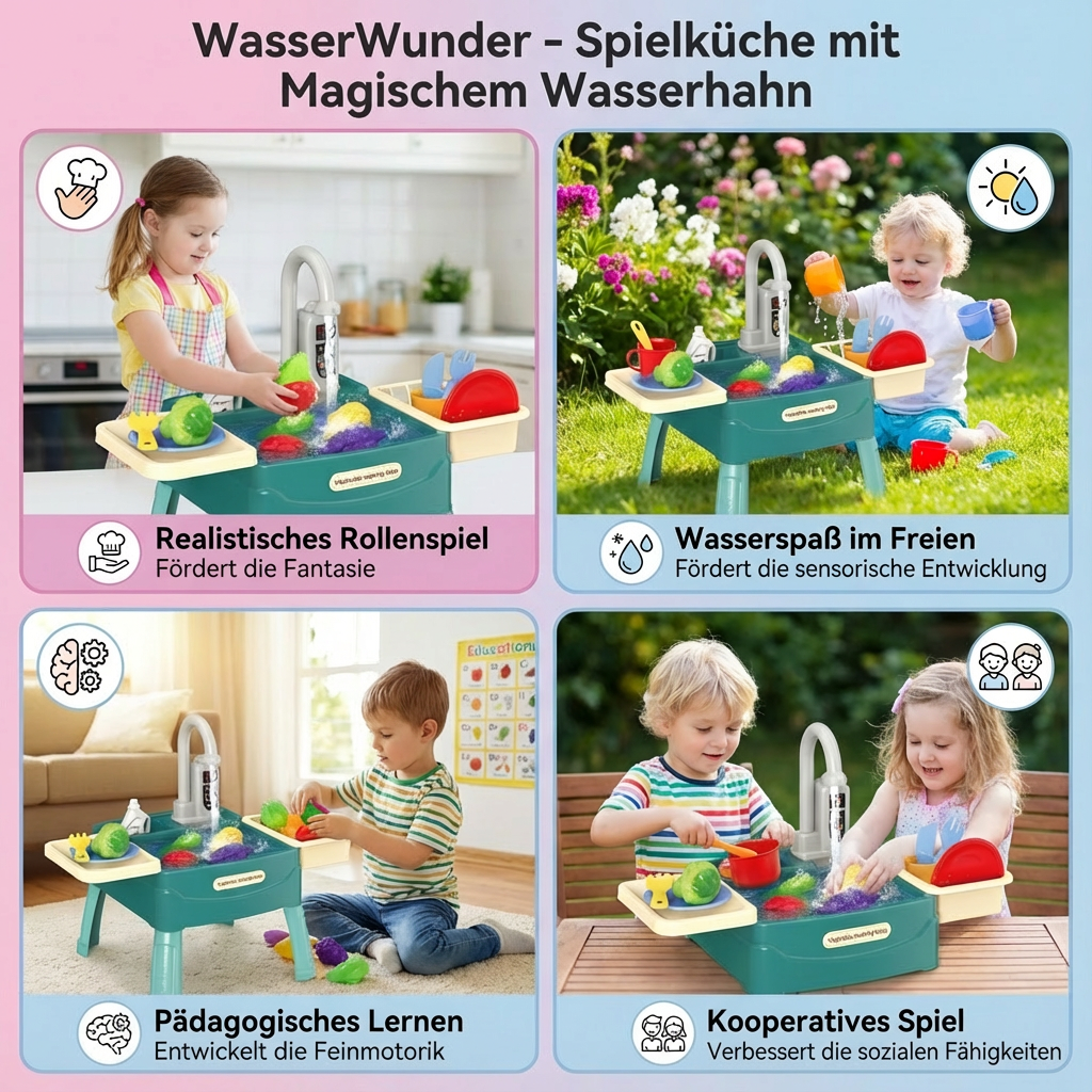 Play Kitchen Set with Magic Faucet and Interactive Features