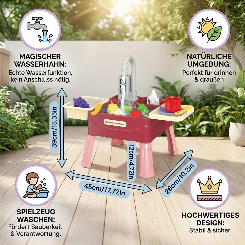 Play Kitchen Set with Magic Faucet and Interactive Features