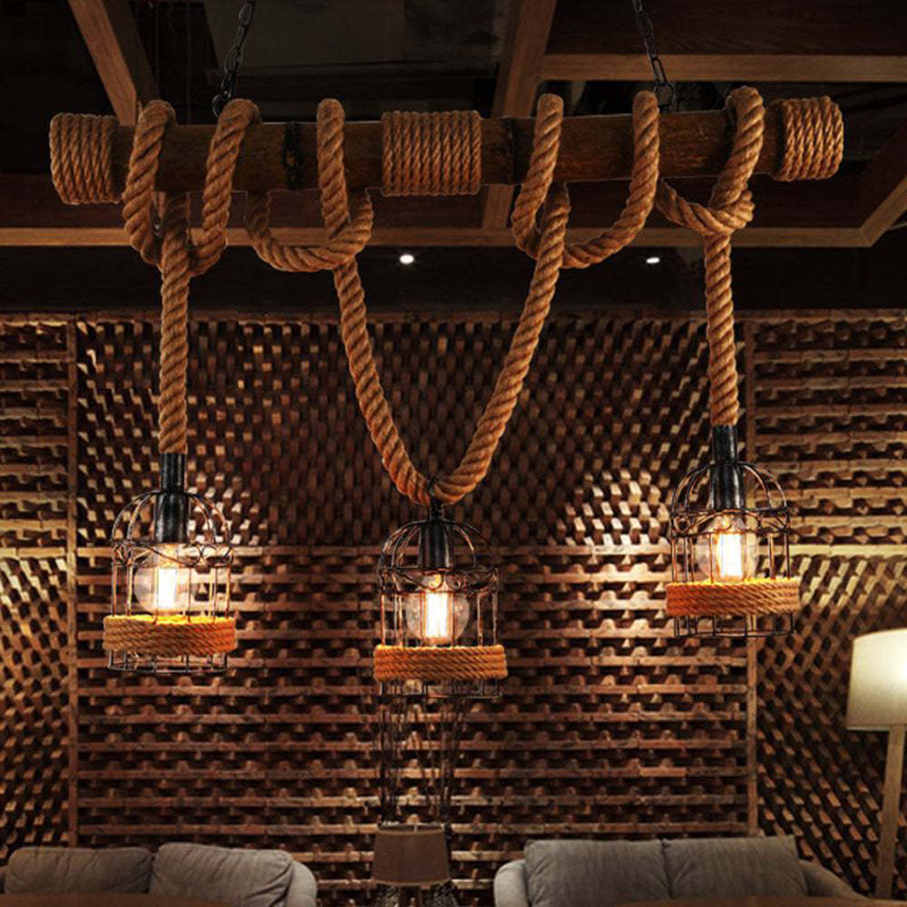 Silva Vintage 3 Heads Wood Rope Pendant Light | ventumra