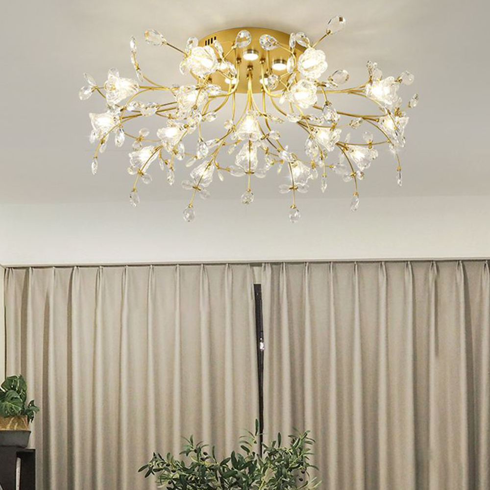 Arisha Art Deco Elegant Golden Crystal Flower Flush Mount Ceiling Light | ventumra