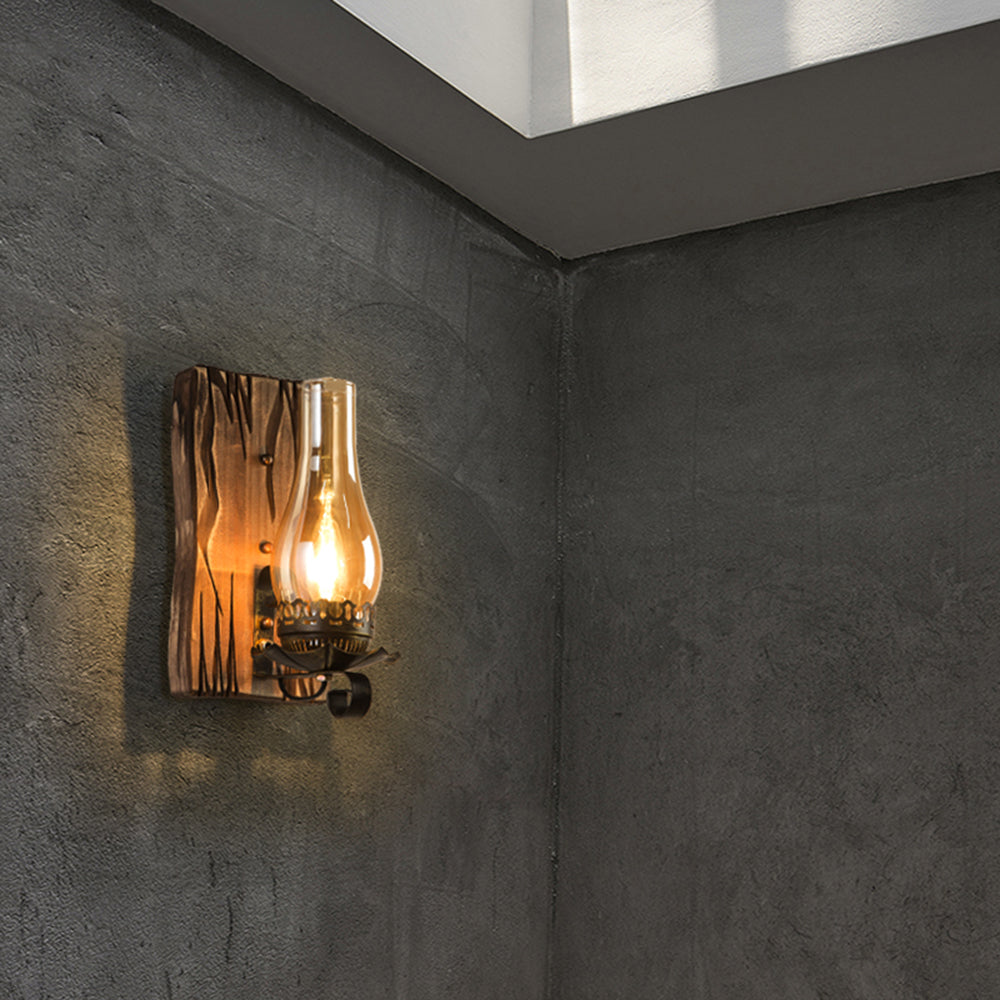 Epoch Wall Lamp Vintage Candle Wooden Glass, Bedroom | ventumra