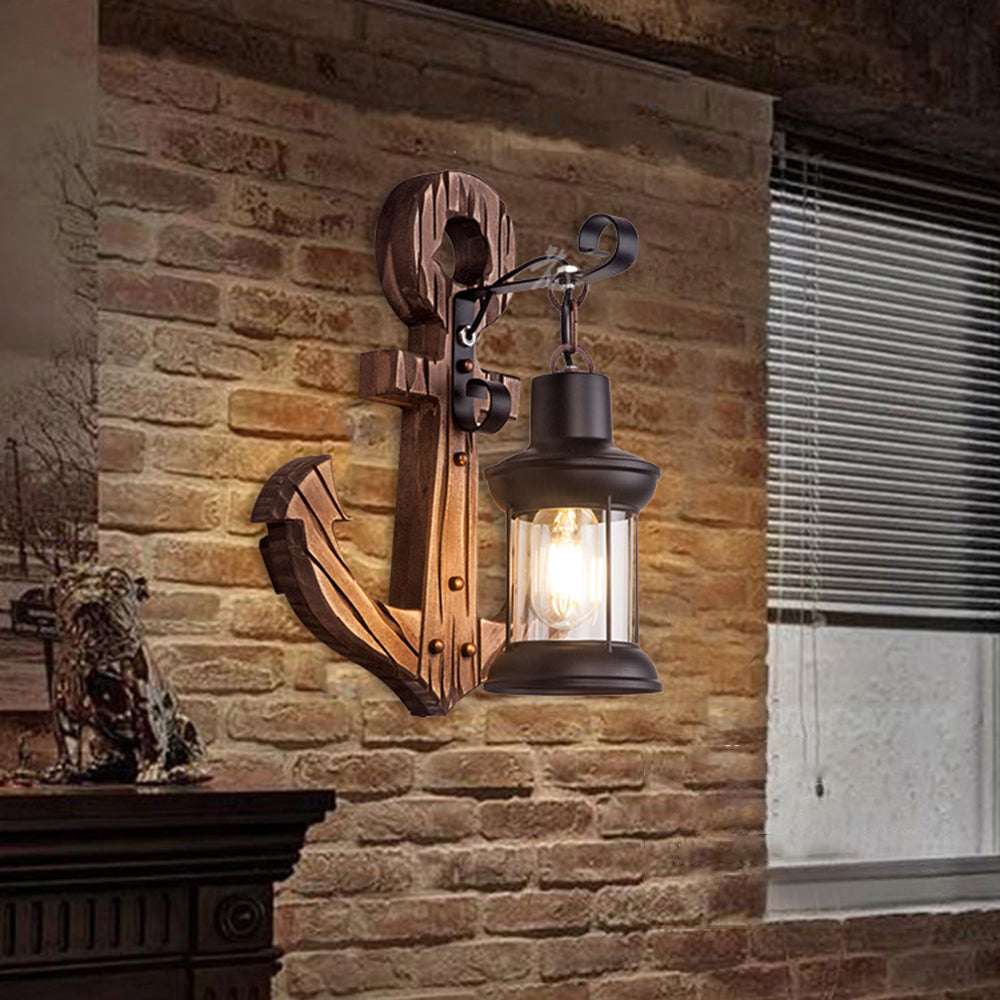 Epoch Anchor Lantern Wall Lamp, Vintage/Antique, Wood, Bedroom | ventumra