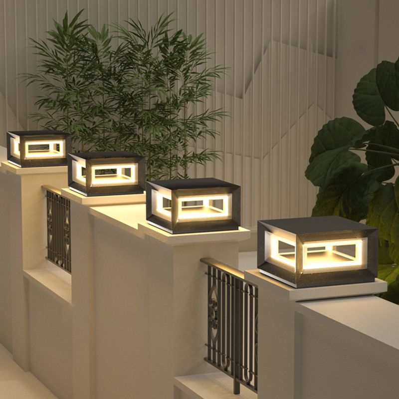 Ray Contemporary LED Cube Metal Outdoor Lamps, Black | ventumra