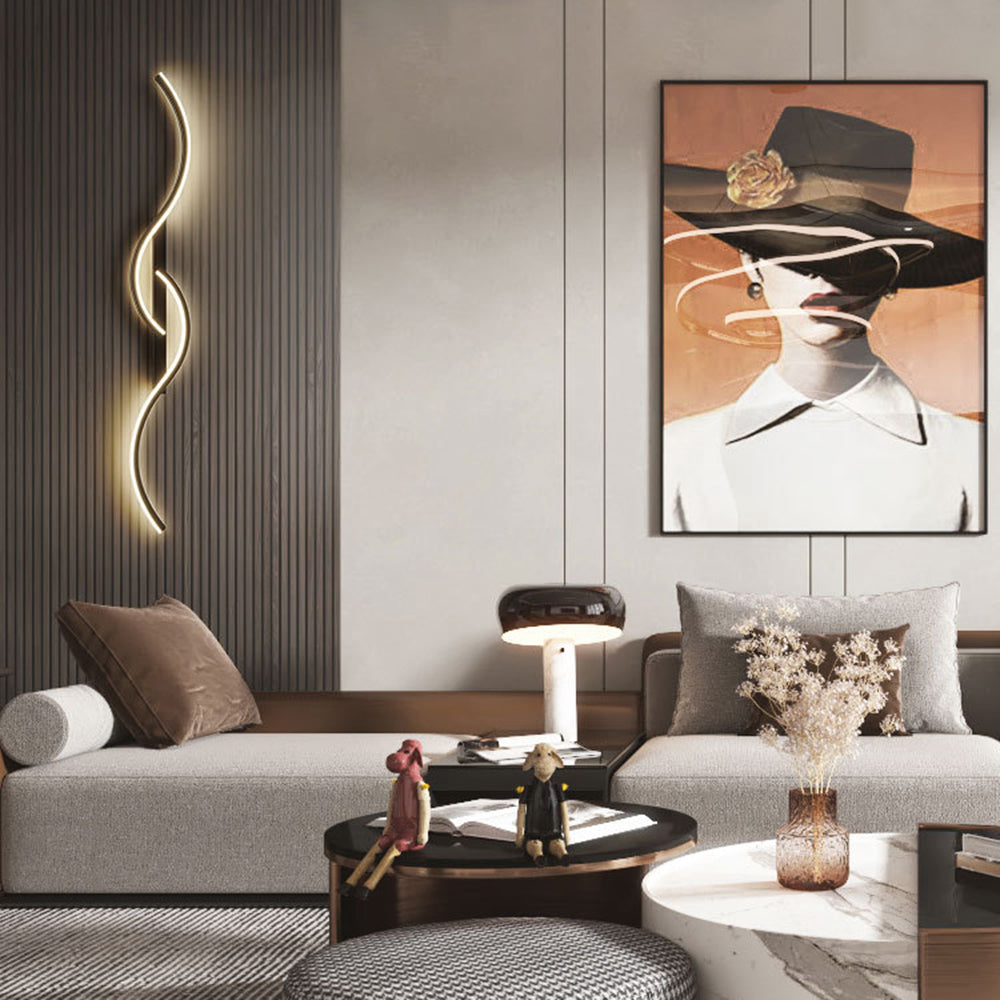 Lumor Modern Linear Wave Bedroom Wall Lamp, Black/Gold | ventumra
