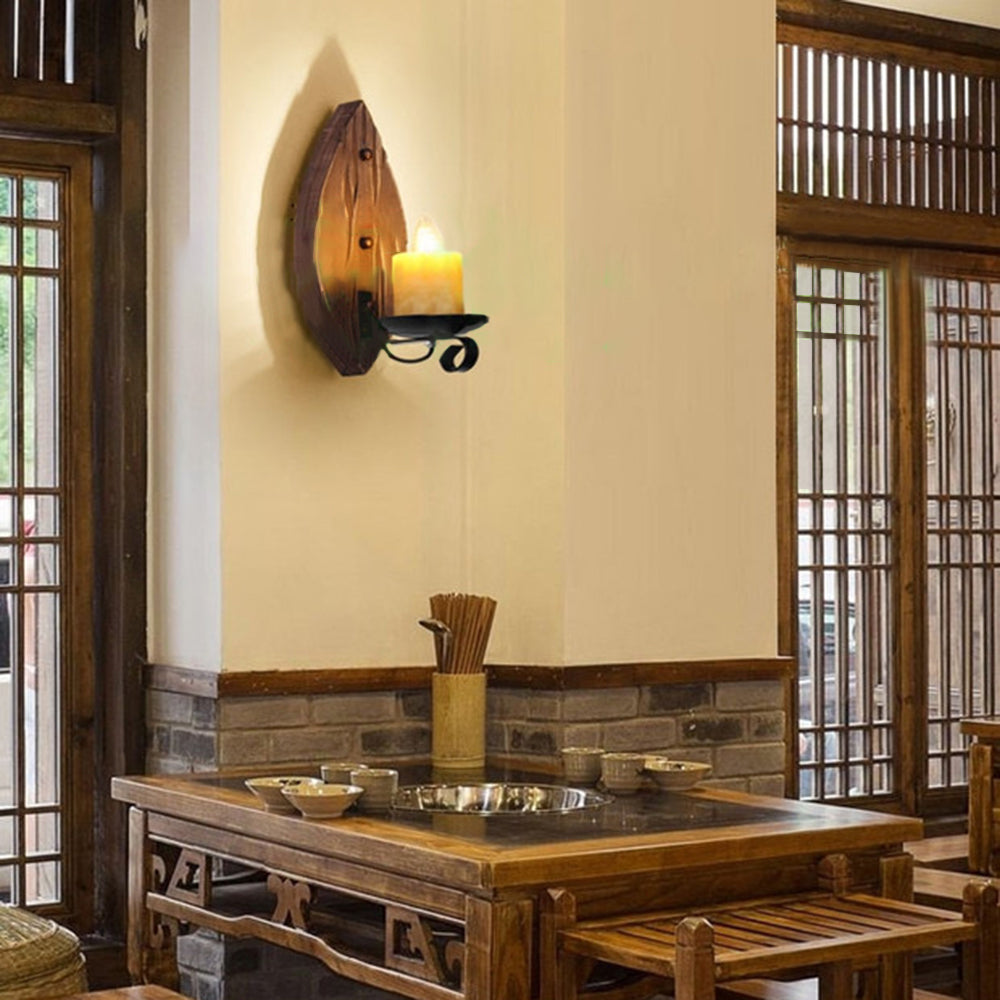 Epoch Vintage Leaf Shape Wood Metal Wall Lamp | ventumra