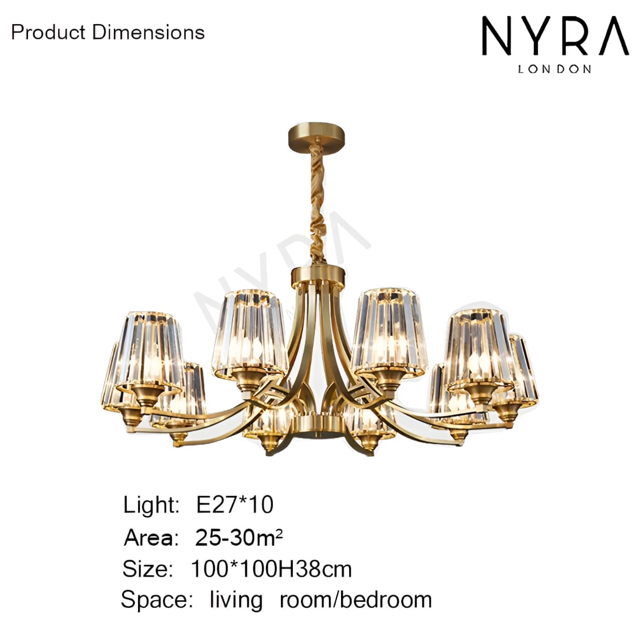 AuraLux Premium Brass Crystal Pendant Light with LED Glow