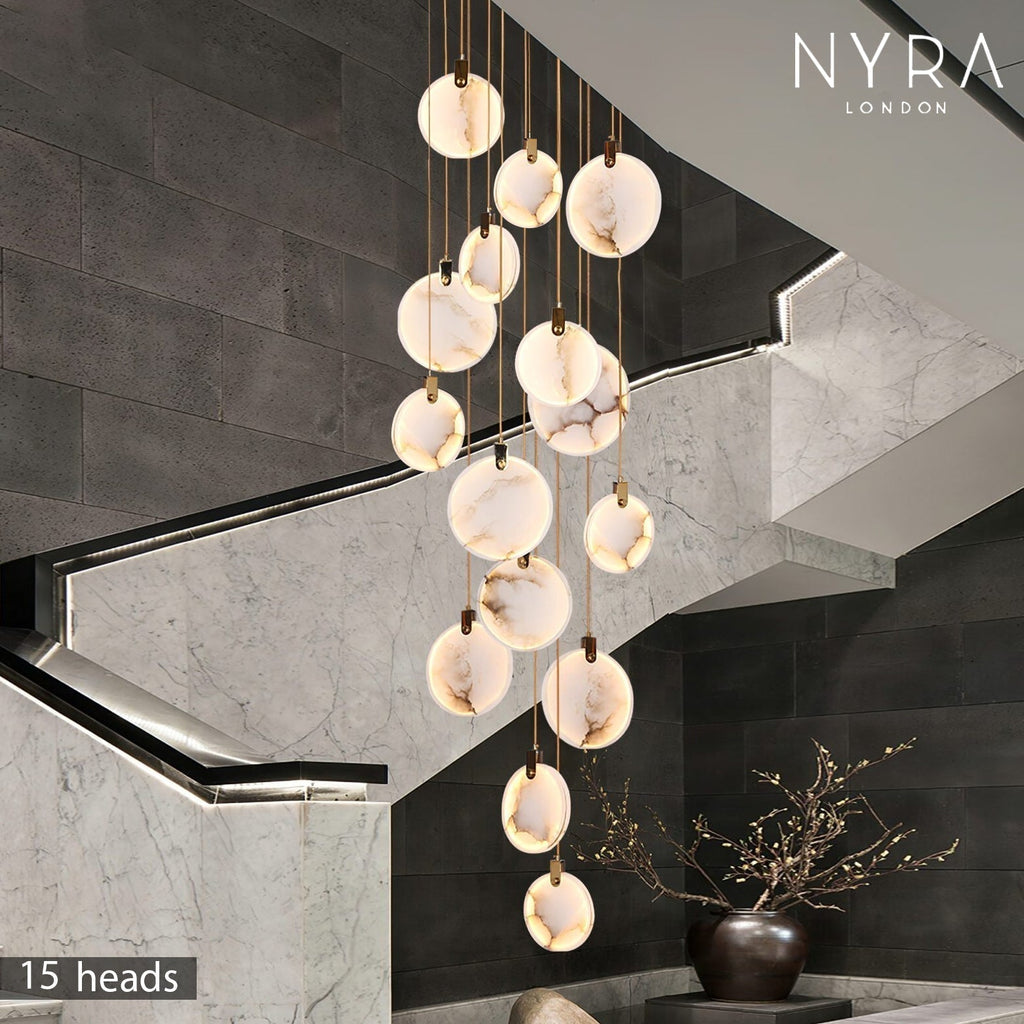 Modern Marble Crystal LED Long Pendant Lights for Living Rooms