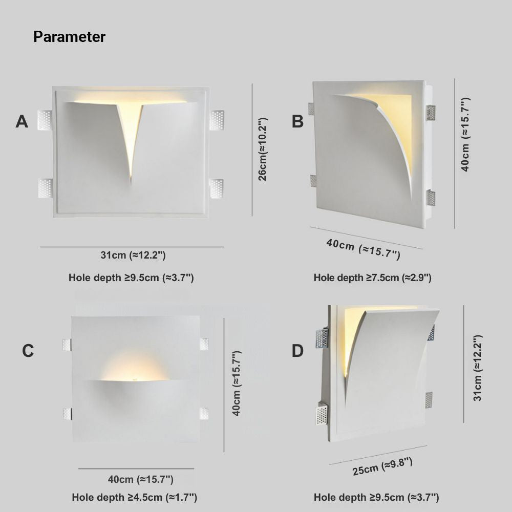 Aria Modern Recessed Metal/Plaster LED Wall Lamp, White | ventumra