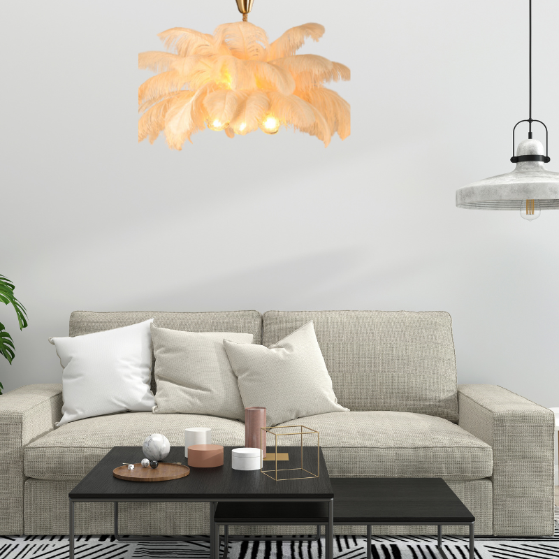 O'Moore Nordic Luxury Pendant Light, Brass/Feather | ventumra