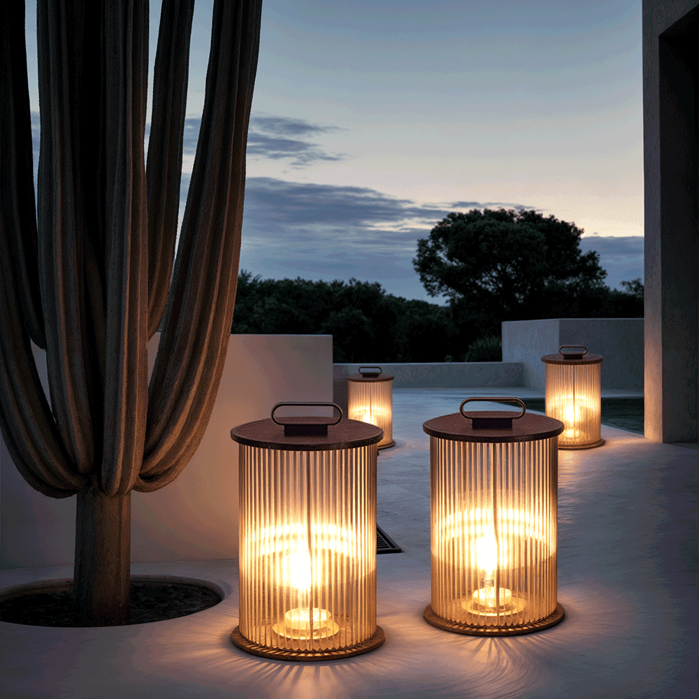 LumaVerde Outdoor Lantern Lamp Waterproof With Ribbed Glass