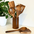 Set de ustensile de bucătărie din lemn sustenabil EverLeaf — Finisaj neted, sigur pentru vasele de gătit