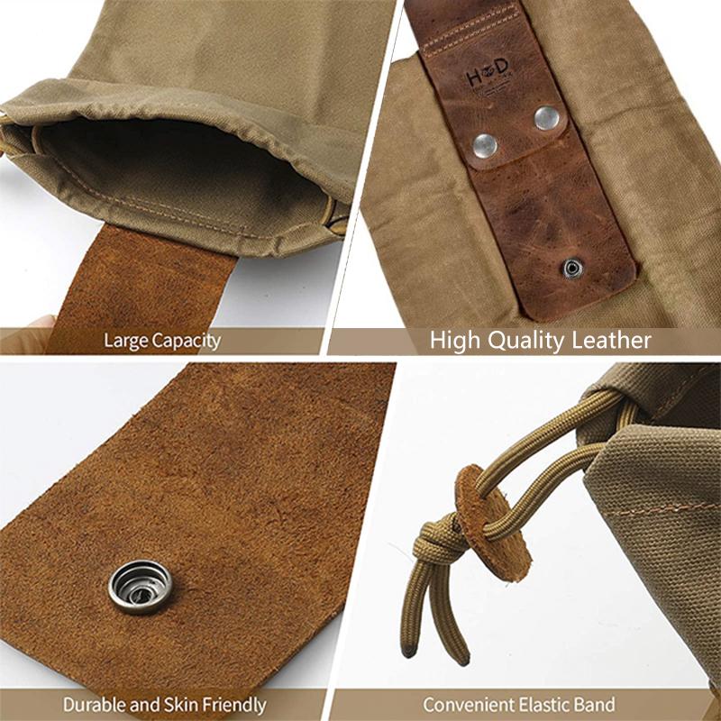 Handgjord naturupptäckarpåse i läder och canvas - vintagestil