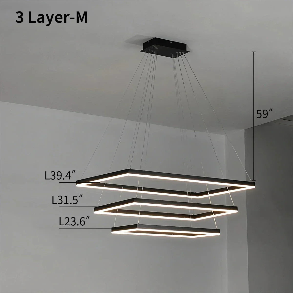 Modern Black Tiered Rectangular Chandelier For Contemporary Interiors | Ventumra