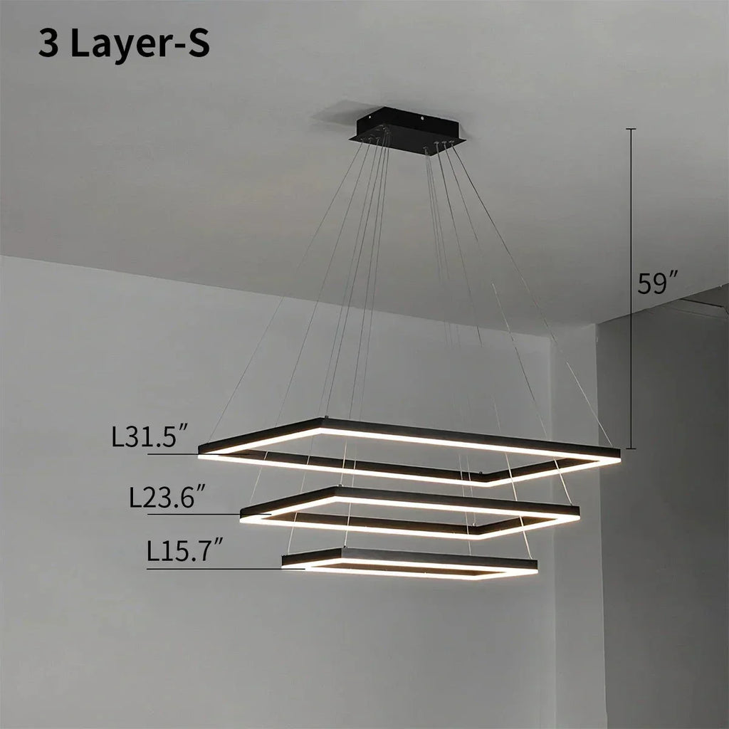 Modern Black Tiered Rectangular Chandelier For Contemporary Interiors | Ventumra