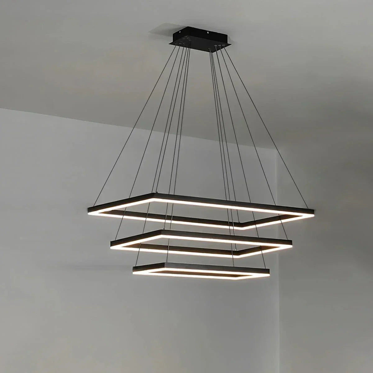 Modern Black Tiered Rectangular Chandelier For Contemporary Interiors | Ventumra
