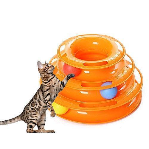 Fargerikt 3-etasjes lekestativ for kattunger — interaktiv aktivitetsleke