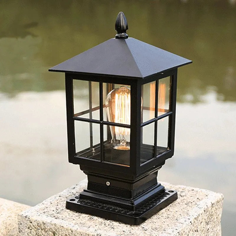 Etilo Modern Metal Glass Lantern LED Outdoor Light Post | ventumra