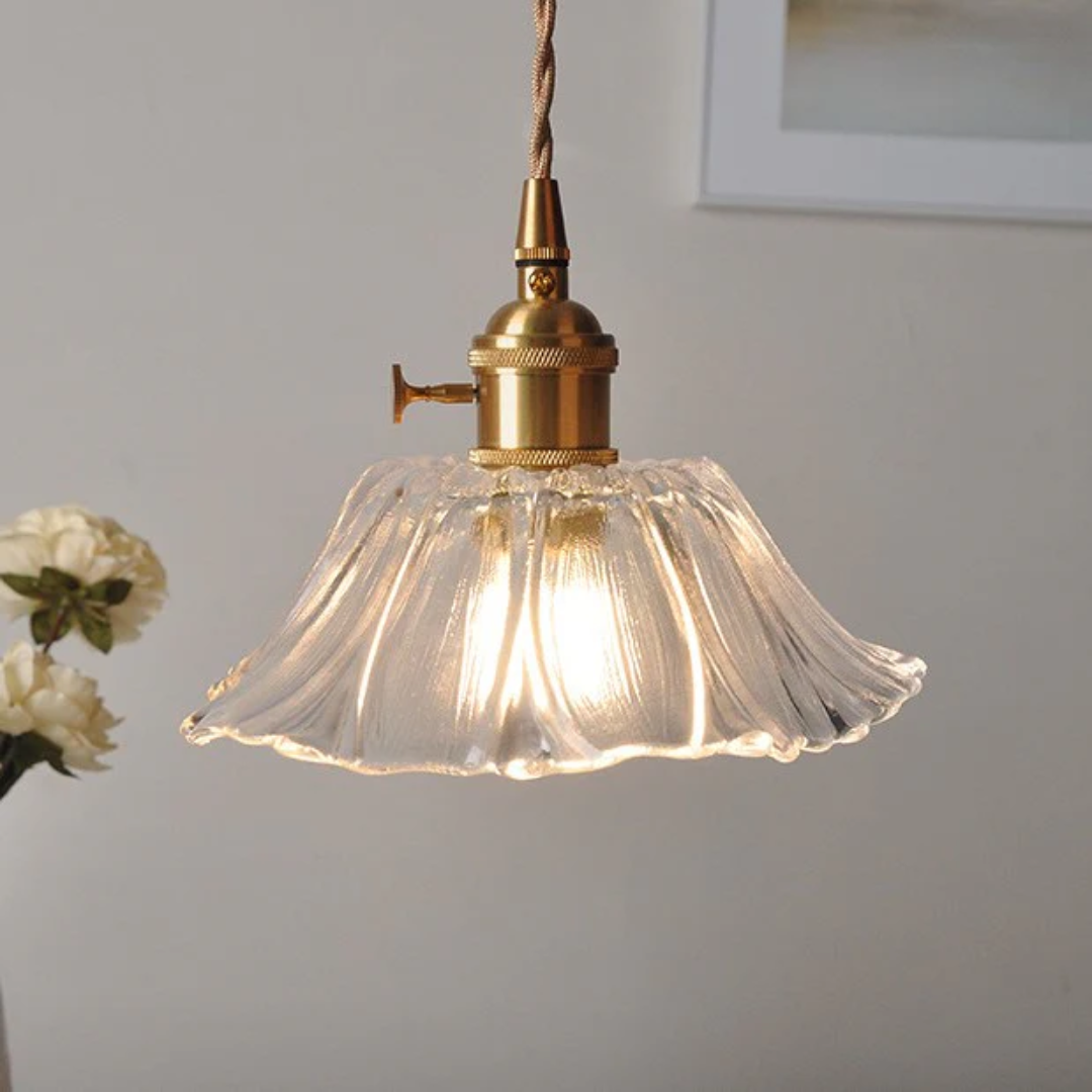 Lunara Lotus Glass Pendant Lamp For Dining Table Warm Light