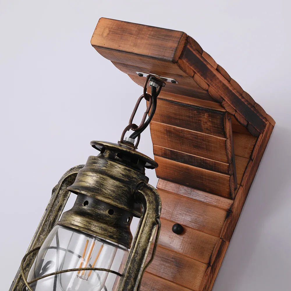 Lyros Lantern Vintage Wooden Rustic Wall Lamp | ventumra