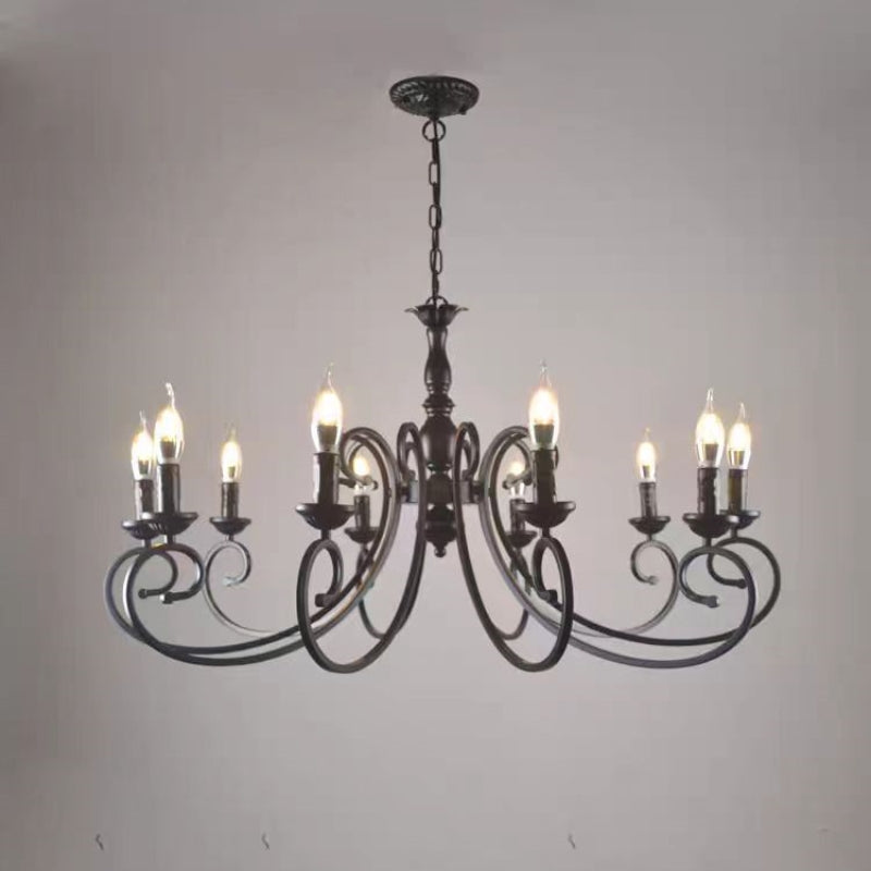 Silva Creative Retro Candle Chandelier Black Metal Bedroom | ventumra
