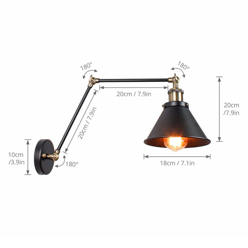 Epoch Retro Wall Lamp with Swing Arm, Metal, Black & Gold | ventumra