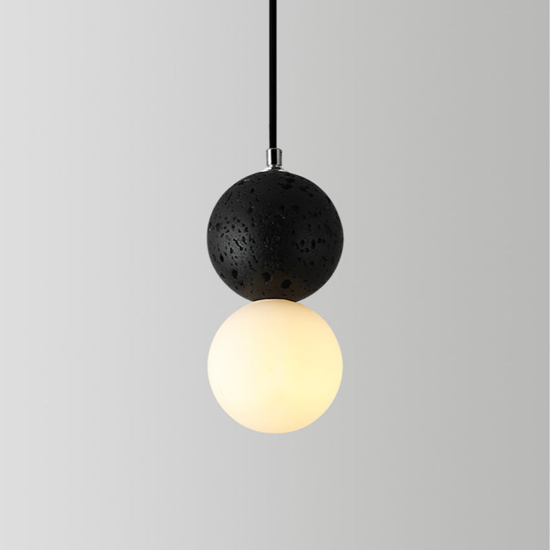 LuminaGlobe LED Globe Pendant Lights in Black and White Glass for Dining Table