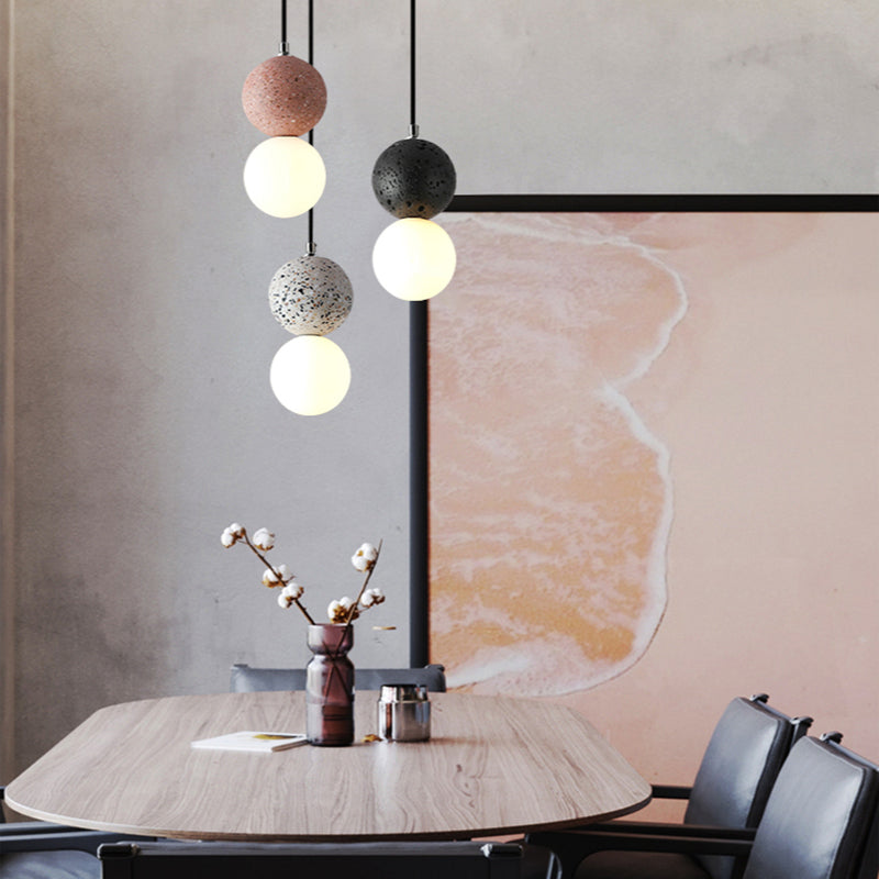 LuminaGlobe LED Globe Pendant Lights in Black and White Glass for Dining Table