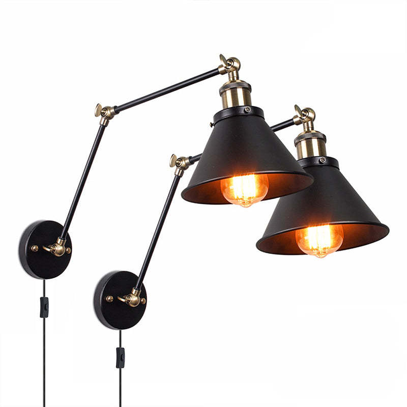 Epoch Retro Wall Lamp with Swing Arm, Metal, Black & Gold | ventumra