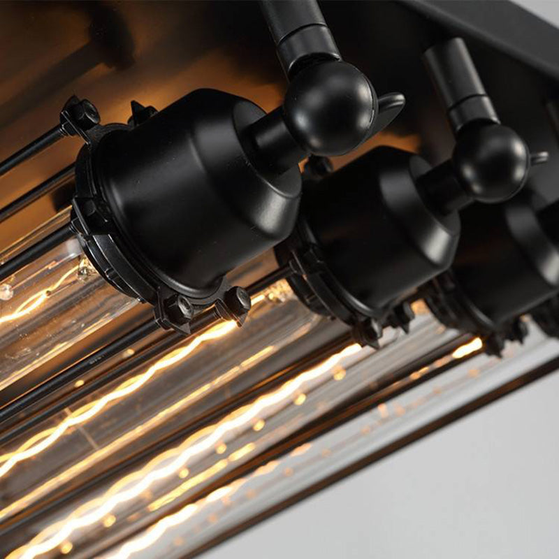 Austin Vintage Tubed Metal Flush Mount Ceiling Light, Black, Living Room | ventumra