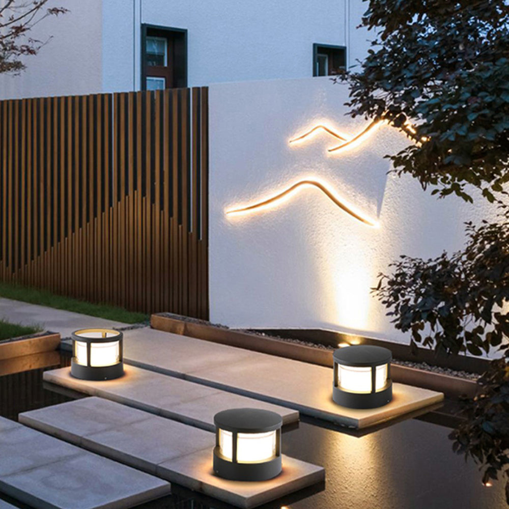Zyra Modern Metal Cylindrical Outdoor Bollard Light, Black | ventumra