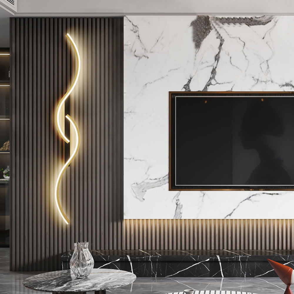 Lumor Modern Linear Wave Bedroom Wall Lamp, Black/Gold | ventumra