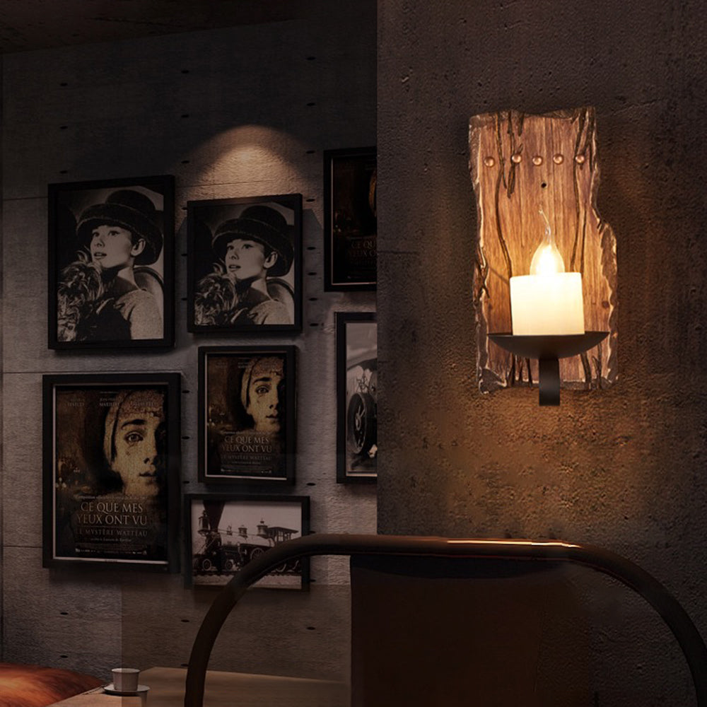 Epoch Wall Lamp Rectangular Vintage, Wood/Metal, Bedroom | ventumra