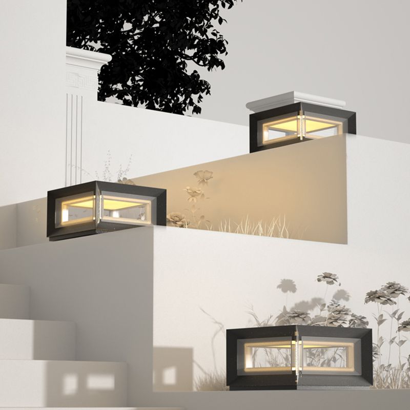 Ray Contemporary LED Cube Metal Outdoor Lamps, Black | ventumra